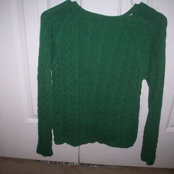 Vintage LL Bean Women's Size Small Cotton Thick Cable Knit Sweater Forest Green - Picture 10 of 12